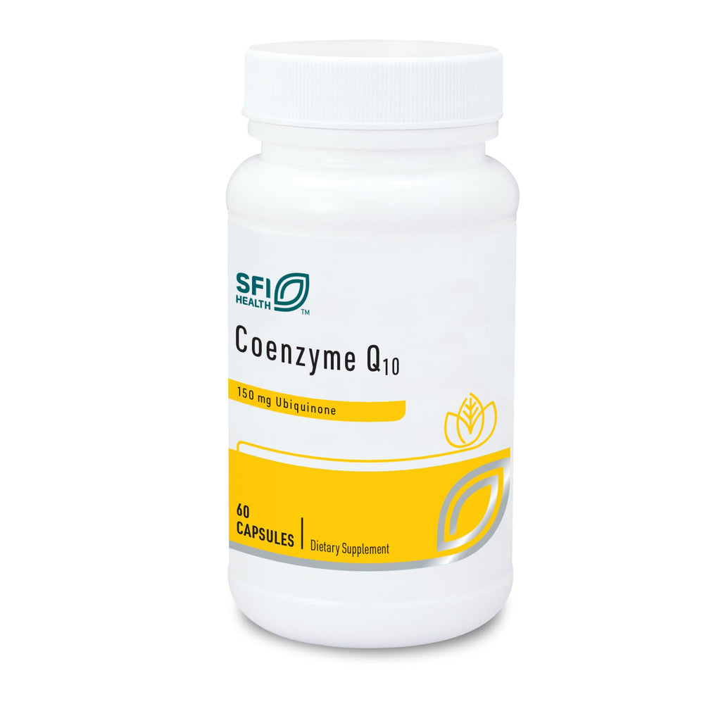 SFI Health Klaire Labs CoQ10 bottle front showing packaging and dosage information