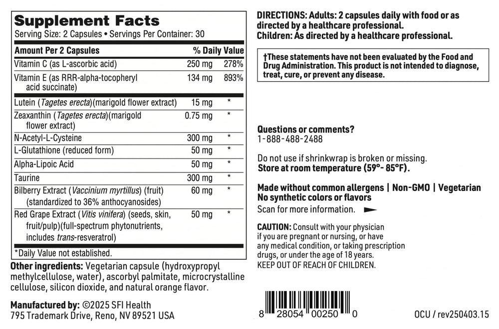 SFI Health Ocuthera two-capsule daily dosage shown for routine use