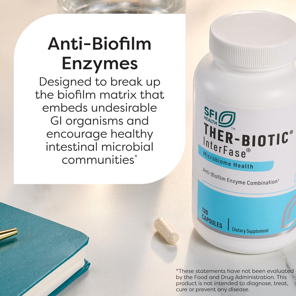 Close-up of InterFase capsules highlighting the enzyme blend for gut balance.