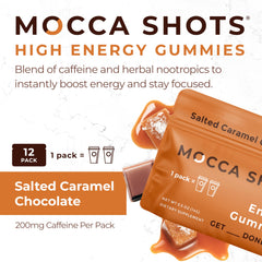 SGC Mocca Shots Salted Caramel gummies close-up showing texture and color appeal