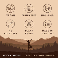 SGC Seattle Gummy Company Dutch Chocolate Mocca energy gummies nutrition panel highlights caffeine and vegan ingredients