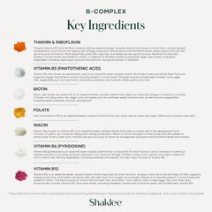 Shaklee B-Complex bottle with glass of water for easy consumption.