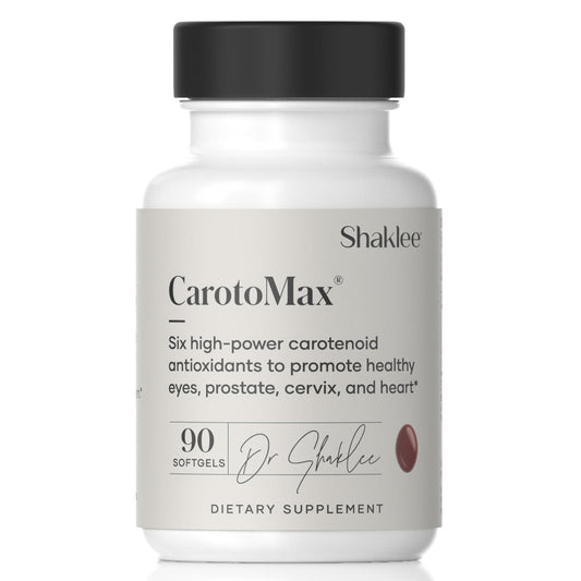 Shaklee CarotoMax bottle shows macula density support for eye health.