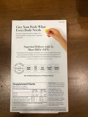 Shaklee Omega-3 Gellys bottle back showing serving guidance and nutrition notes.