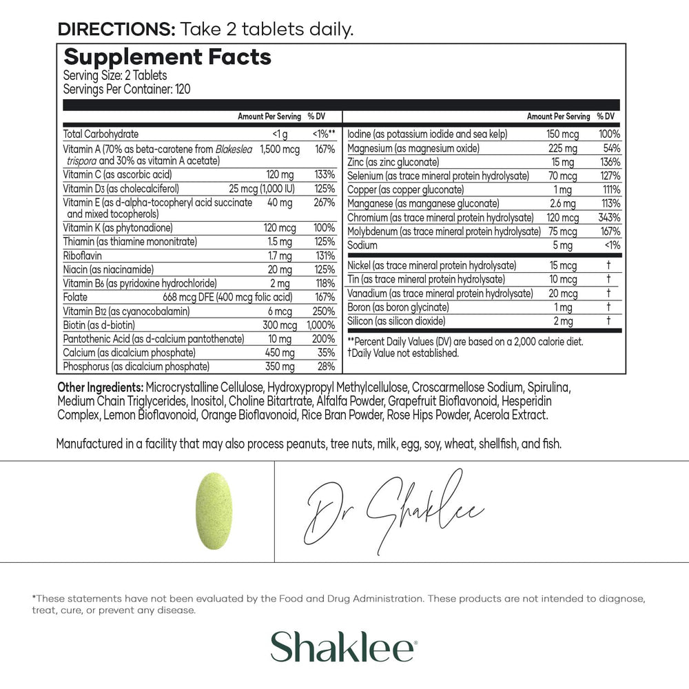 Shaklee Vita-Lea Men nutrition label highlights essential vitamins and minerals