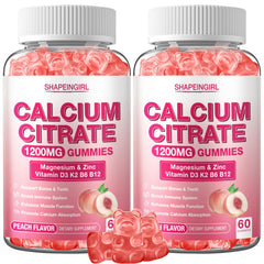 SHAPEINGIRL calcium citrate gummy bottle provides bone support and daily wellness with peach flavor