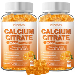 Shapeingirl 1200mg calcium citrate gummies bottle with orange flavor, vitamin D3 for bone support