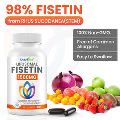 Sharoaid Fisetin bottle on kitchen counter for daily routine