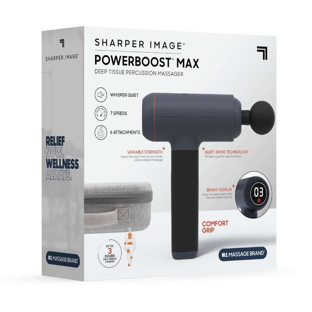 Sharper Image blue finish adds modern style to portable massage tool.