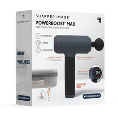 Sharper Image blue finish adds modern style to portable massage tool.