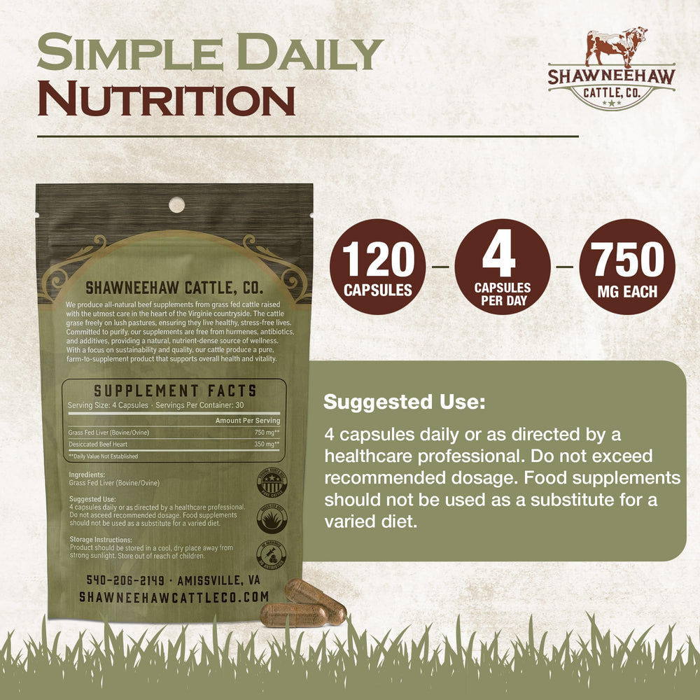 Shawneehaw Cattle liver supplement bottle back, nutrition details and ingredients.
