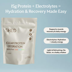 Shed Clear Protein shake mix dissolves cleanly for post-workout recovery.