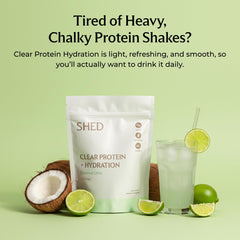 Shed Nutrition Clear Protein Peach Mango spoon reveals a low-calorie, dairy-free option.