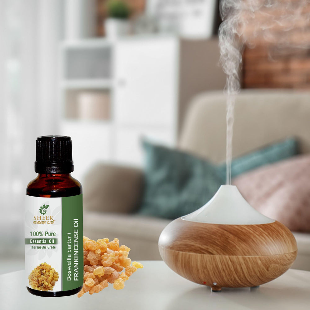 Sheer Essence Frankincense aroma diffusion creates a serene room atmosphere