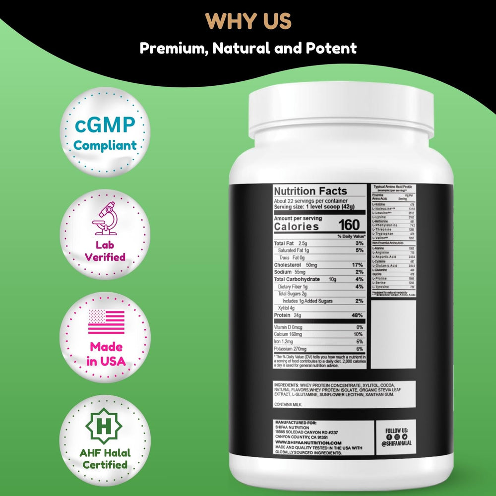 SHIFAA NUTRITION protein scoop illustrating convenient serving size for daily use.