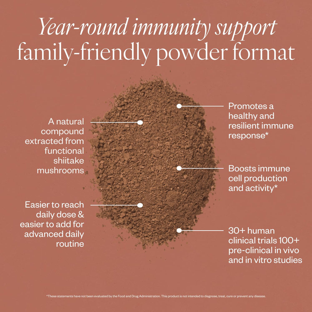 SHII AHCC Daily Immunity Powder stirred into smoothie for easy daily boost