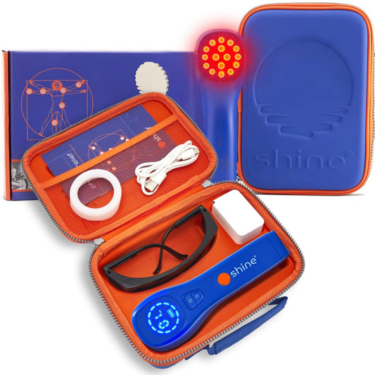 SHINE Relief front view demonstrating portable home therapy device