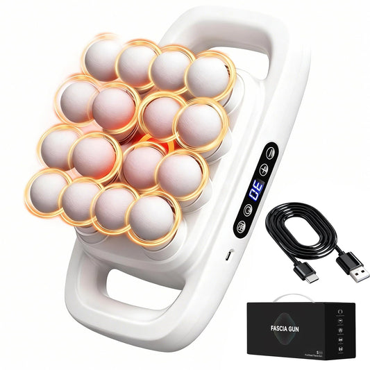Shineforu 16-head massage gun overview showing full-body relief potential