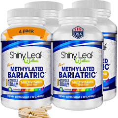 Shiny Leaf bariatric multivitamin bottle label with essential nutrients for post-surgery support