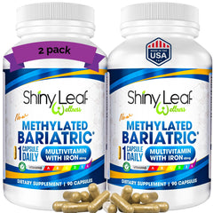 Shiny Leaf Methylated Bariatric Multivitamin bottle pour for easy daily routine