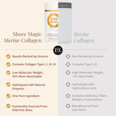 Close-up of fine hydrolyzed collagen powder texture from Shore Magic.