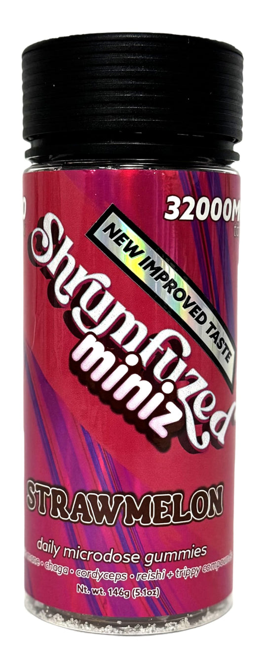 Shrumfuzed Miniz jar front with New Improved Taste for daily focus