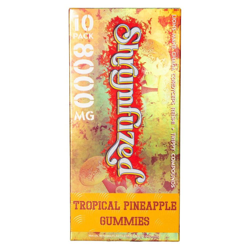 Shrumfuzed nootropic gummy bottle with tropical pineapple flavor for daily focus and clarity.