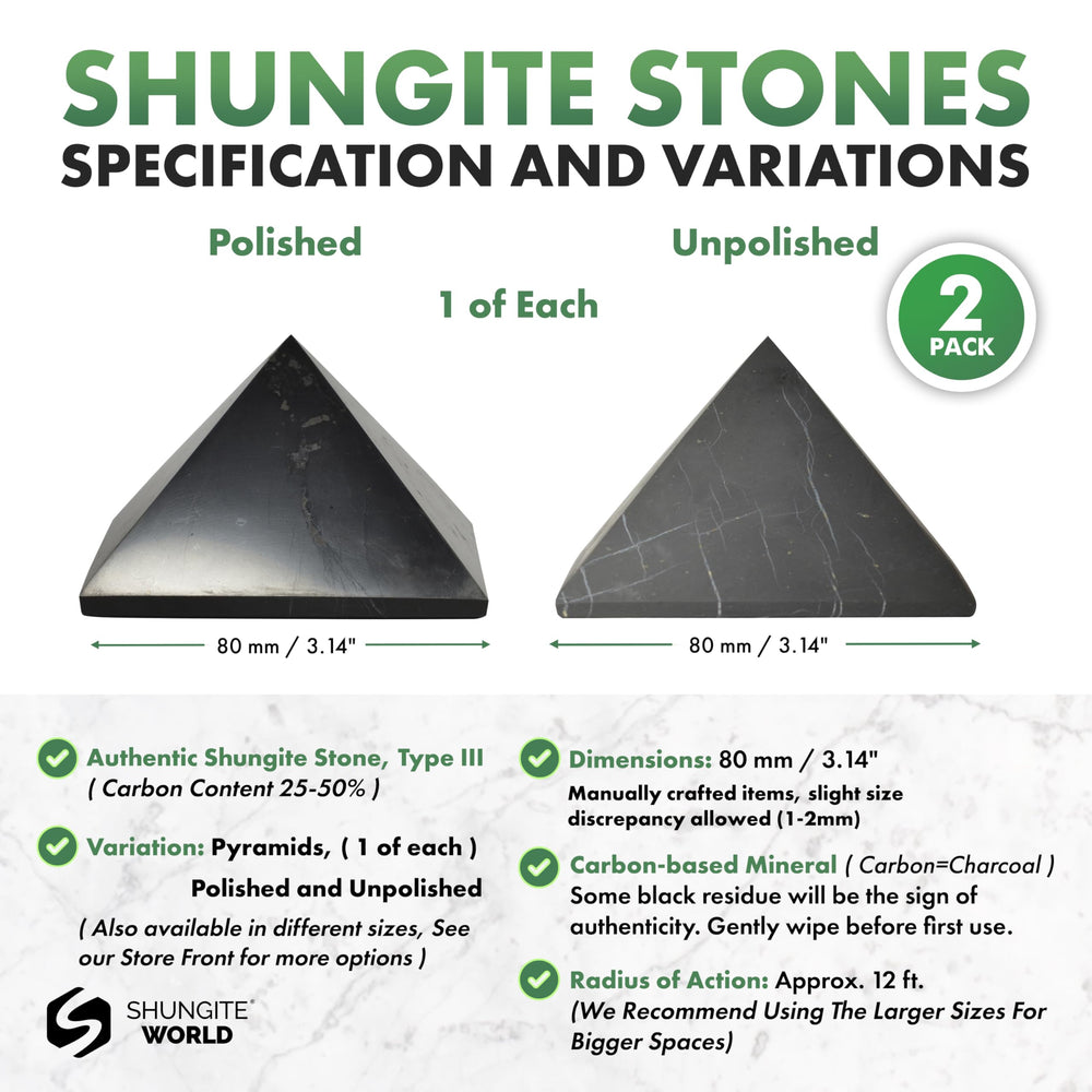 Shungite World 80mm unpolished pyramids as natural energy centerpiece