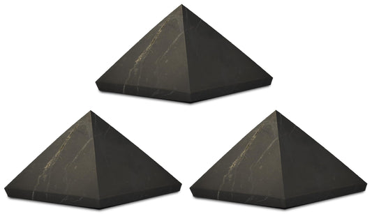 Shungite World 3 pcs authentic shungite pyramid unpolished 50mm promotes space energy balance