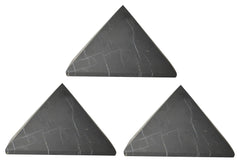 Shungite World 3pcs pyramid 80mm front view showcases natural unpolished texture for energy balance
