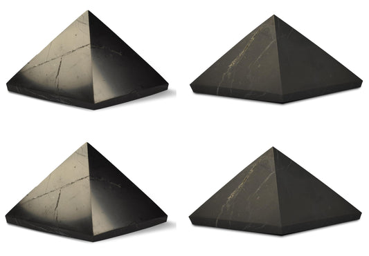 Shungite World 4pcs pyramids polished 50 mm set lends sleek energy balance in any space.
