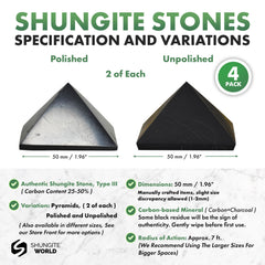 Shungite World 4pcs pyramids unpolished 50 mm provide natural texture and grounding.