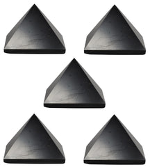 Shungite World 5pc authentic pyramid 60mm close-up showcases polished facets and craftsmanship