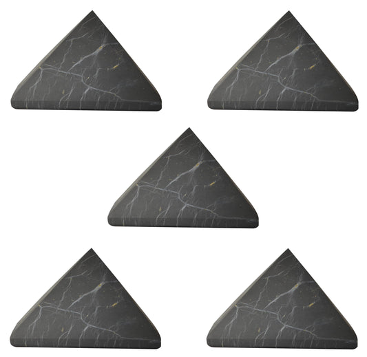 Shungite World authentic pyramid closeup for calm energy and desk protection.