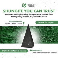 Shungite World authentic tall pyramid desk setup near electronics for grounding energy