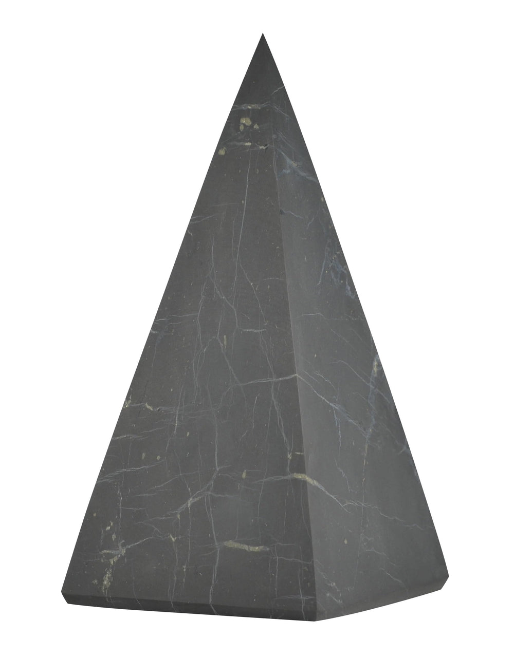 Shungite World authentic tall pyramid side view for energy balance in home or office