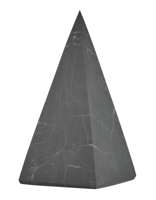 Shungite World authentic tall pyramid side view for energy balance in home or office