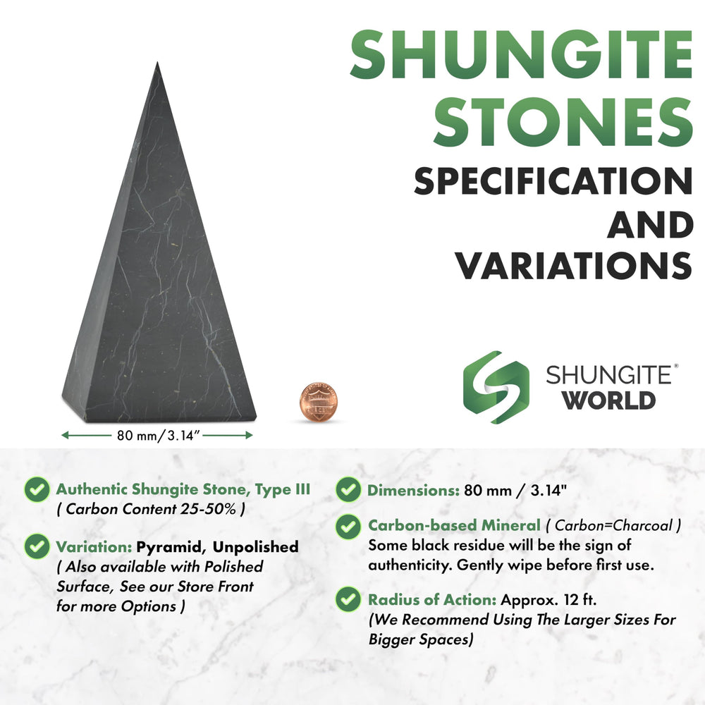 Shungite World tall pyramid on a desk adds aesthetic energy to work area