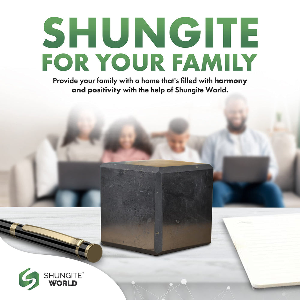 Shungite World crystal pairing display pairs well with hematite and rose quartz