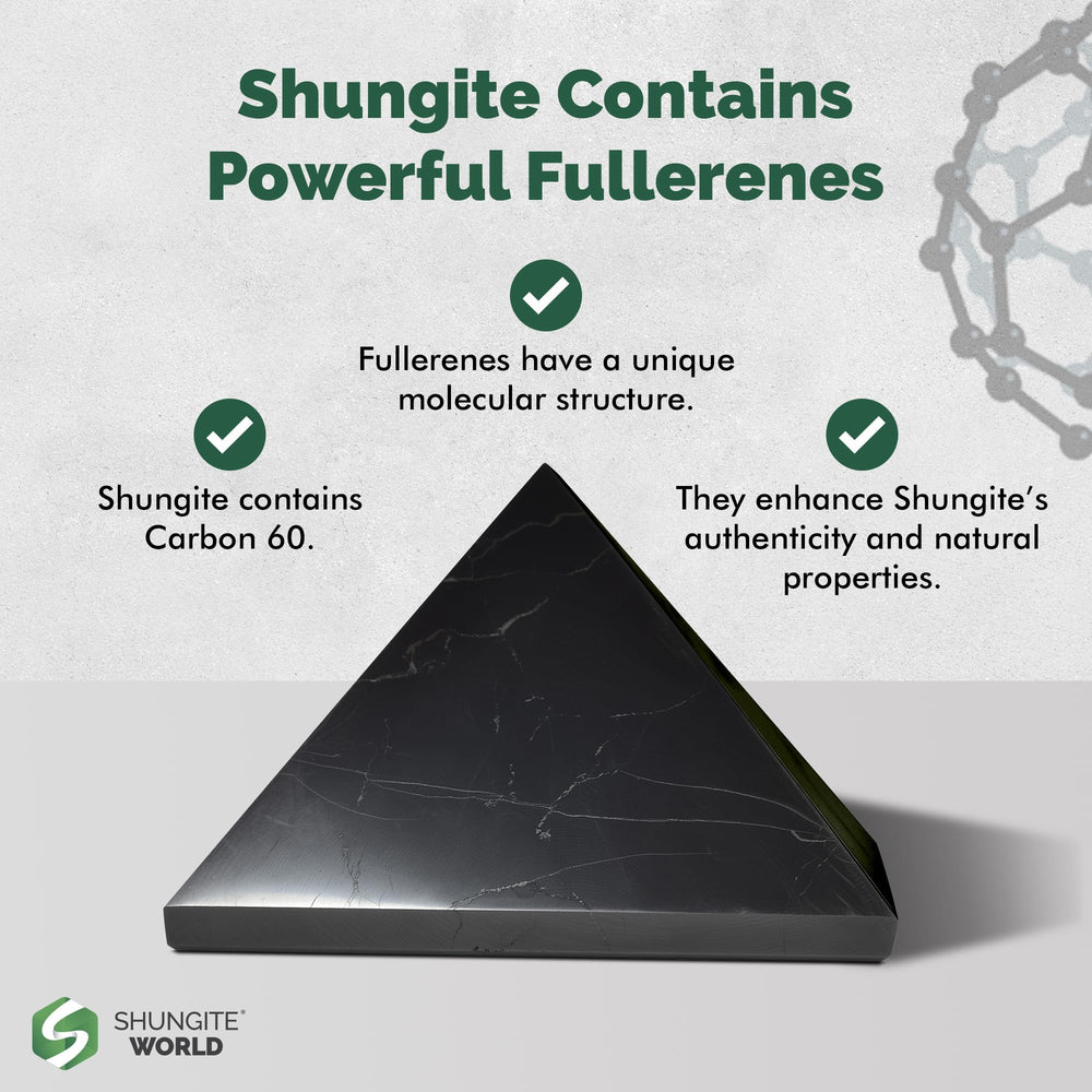 Shungite World 110 mm pyramid as a mindful desk accent.