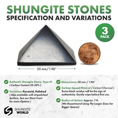 Shungite World 50mm pyramid side angle showing polished facets