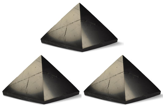 Shungite World 50mm pyramid top view for calming decor