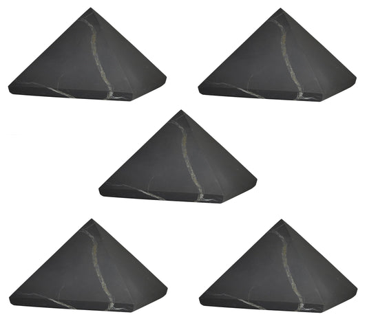 Shungite World pyramid front view promotes grounding energy for desk spaces
