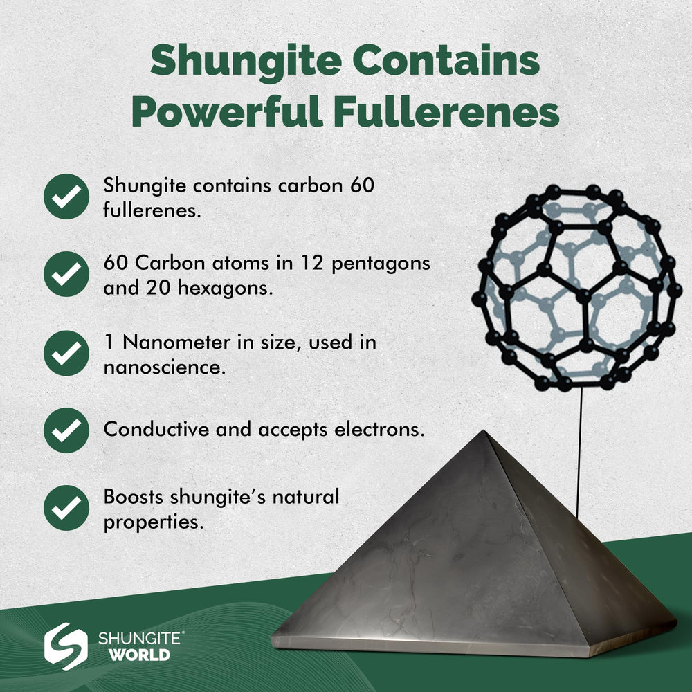 Shungite World pyramid with crystals boosts aesthetic and energy balance.