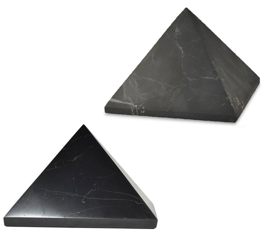 Shungite World 2-piece pyramids polished and unpolished for home energy balance.