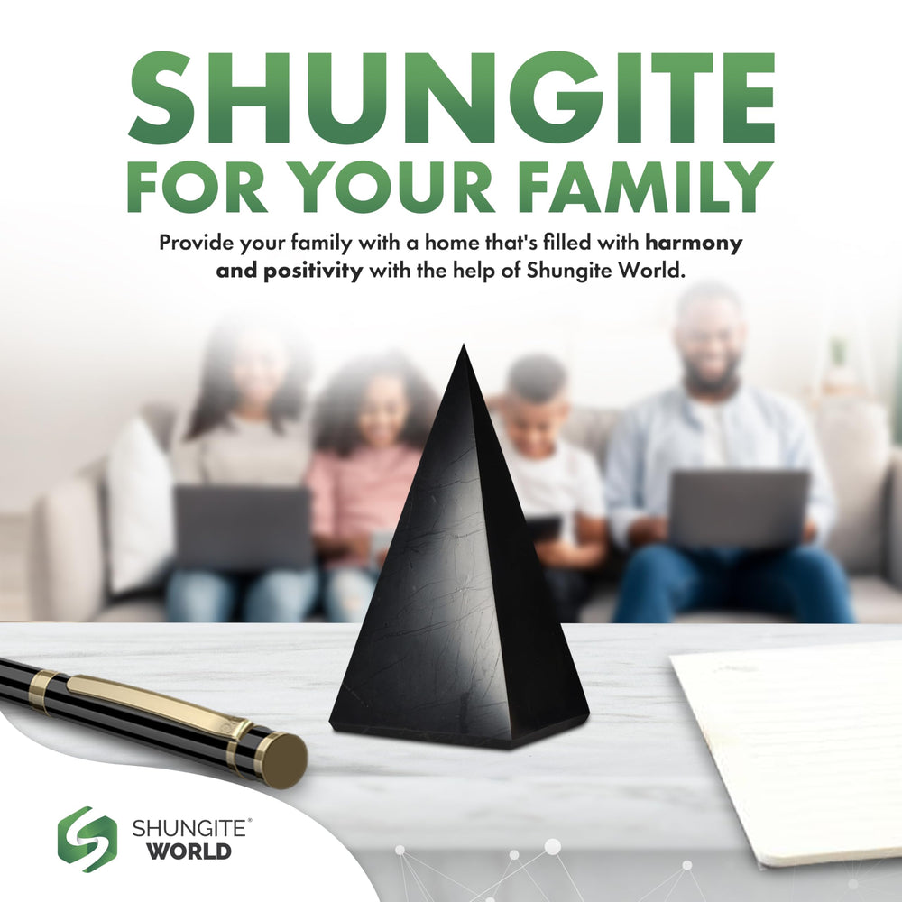 Shungite World stress relief grounding pyramid for mindful relaxation