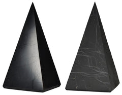 Shungite World tall polished pyramid 50mm ideal for energy balance and desktop meditation.