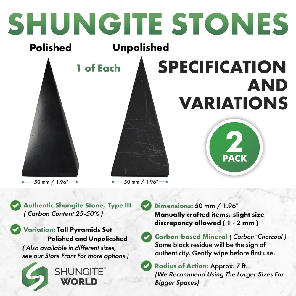 Shungite World unpolished 50mm pyramid for grounding and aura cleansing in living spaces.