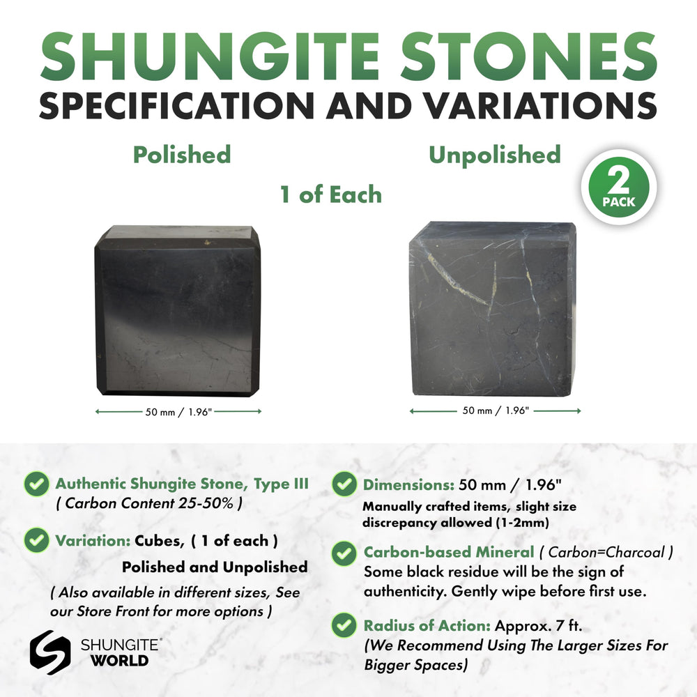 Shungite World unpolished cube 50mm with natural texture for energy balance.