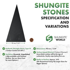 Shungite World unpolished pyramid 90mm on desk supports focus and calm at work